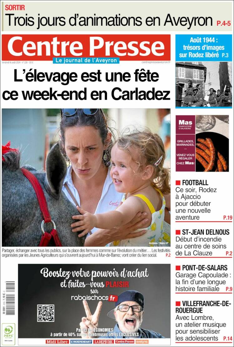 Portada de Centre Presse (Francia)