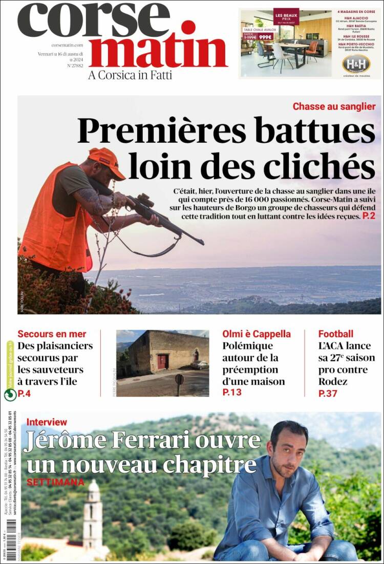 Portada de Corse-Matin (Francia)