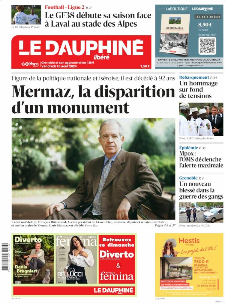Portada de Le Dauphiné Libéré (Francia)