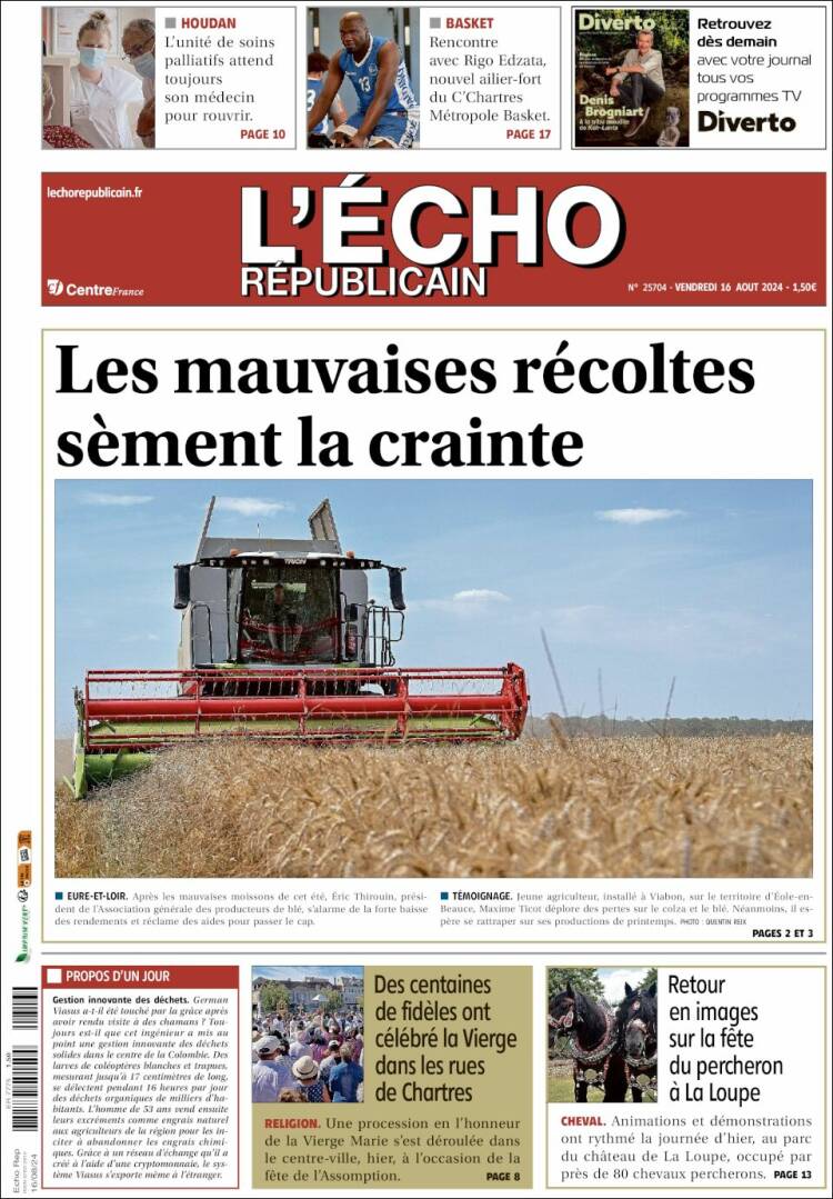 Portada de L'Echo Républicain (Francia)