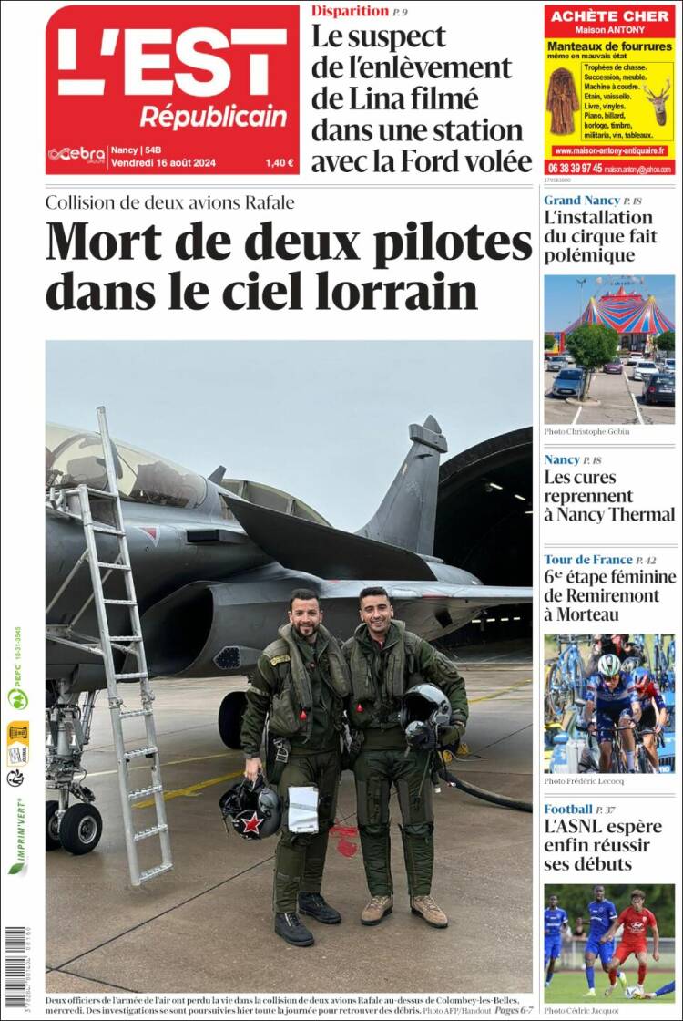 Portada de L'Est Republicain (Francia)