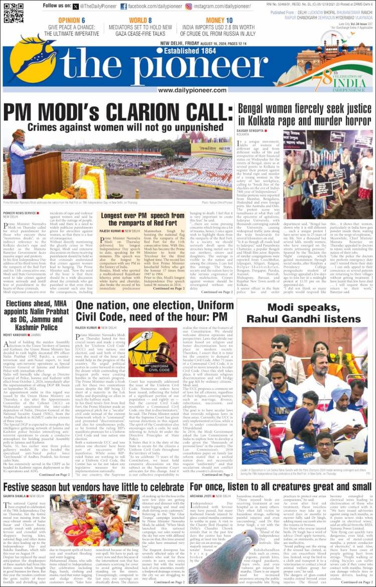 Portada de The Pioneer (India)