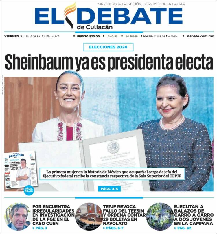 Portada de El Debate de Culiacán (México)