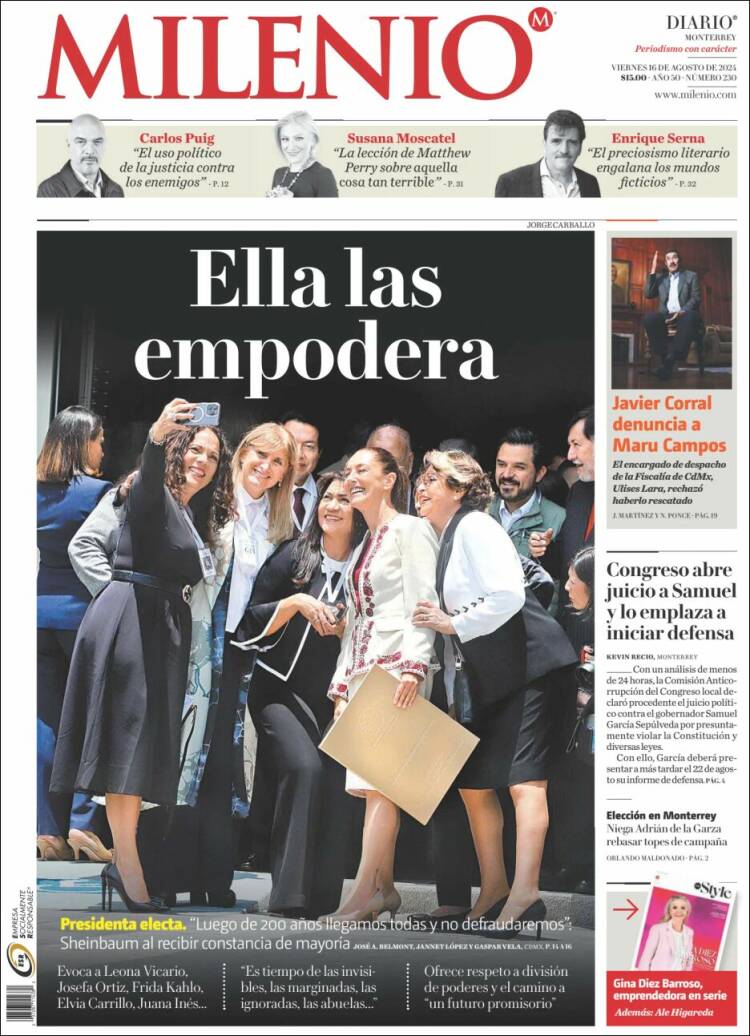 Portada de Milenio de Monterrey (México)