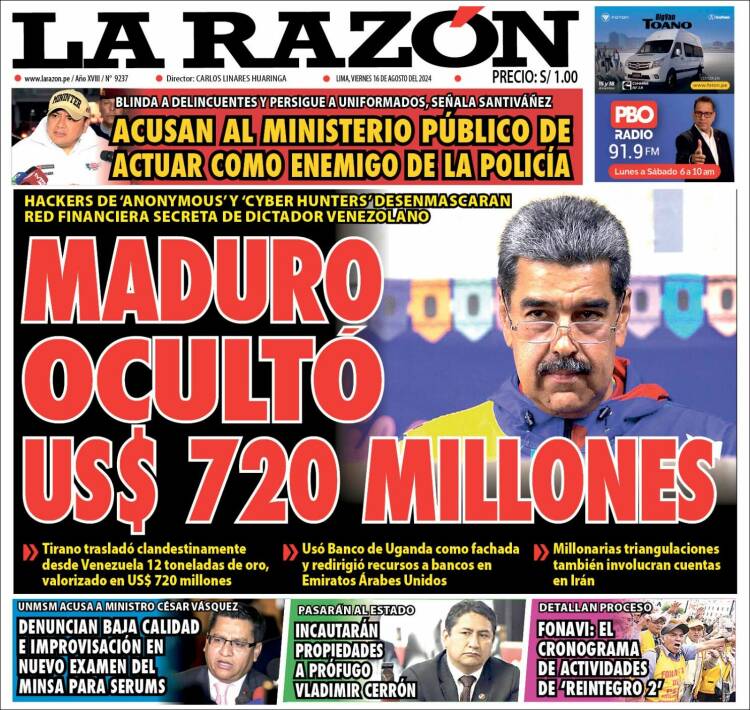 Portada de La Razón (Per&uacute;)