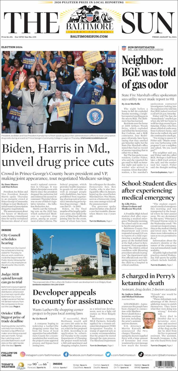 Portada de The Baltimore Sun (USA)