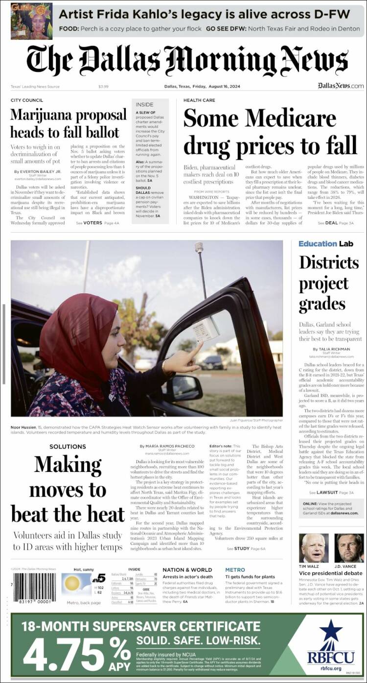 Portada de Dallas Morning News (USA)