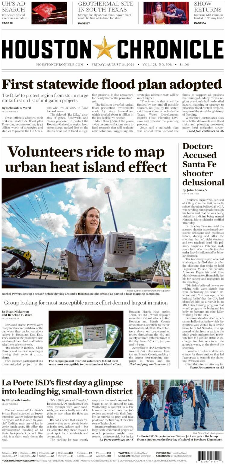 Portada de Houston Chronicle (USA)