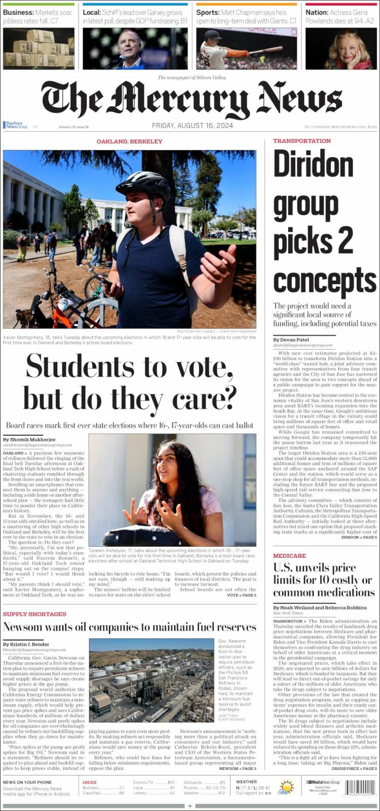 Portada de San Jose Mercury News (USA)