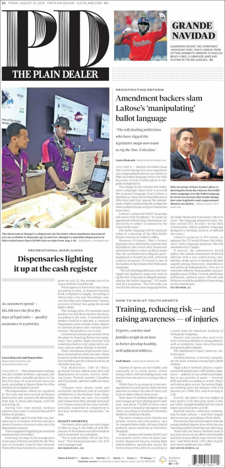 Portada de The Plain Dealer (USA)