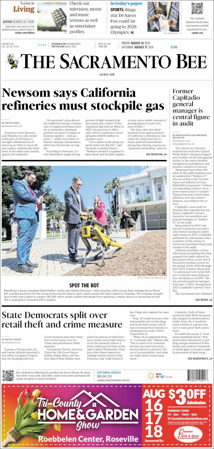 Portada de The Sacramento Bee (USA)
