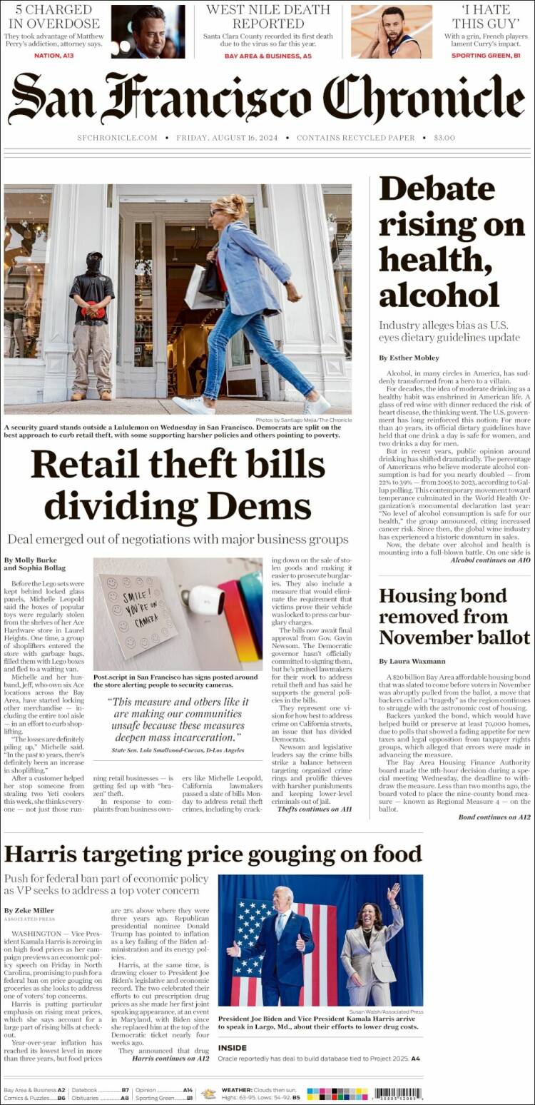 Portada de San Francisco Chronicle (USA)