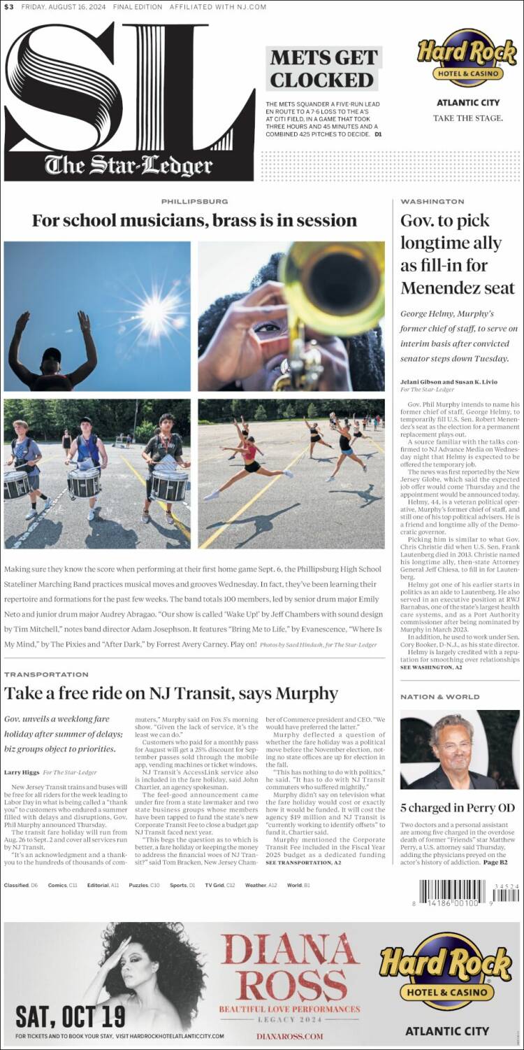 Portada de Star-Ledger (USA)