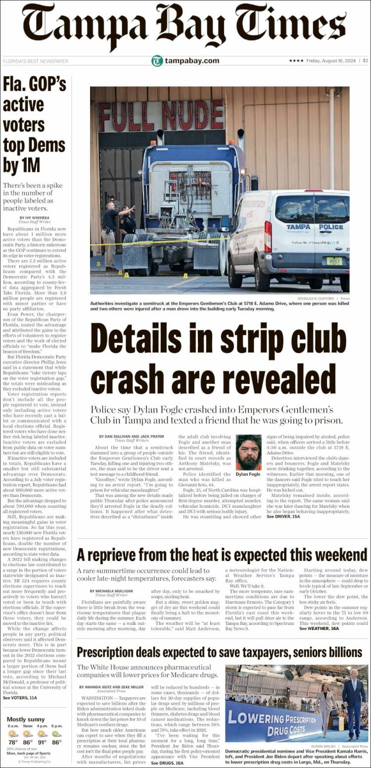 Portada de Tampa Bay Times (USA)