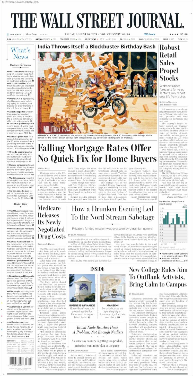 Portada de Wall Street Journal (USA)