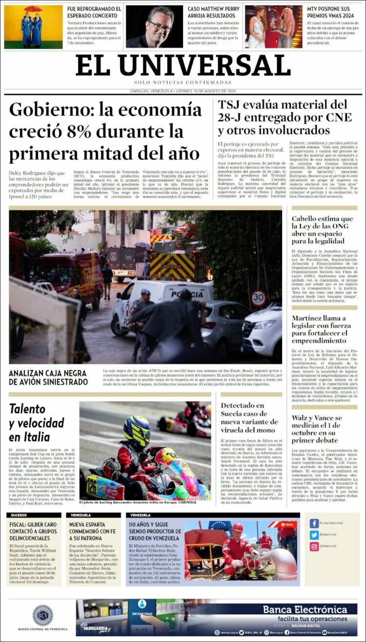 Portada de Universal (Venezuela)