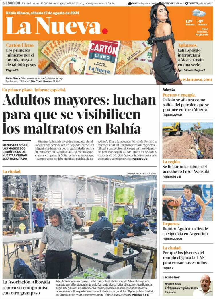 Portada de La Nueva Provincia (Argentina)