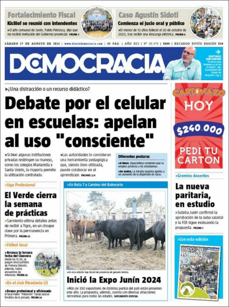 Portada de Diario Democracia (Argentina)