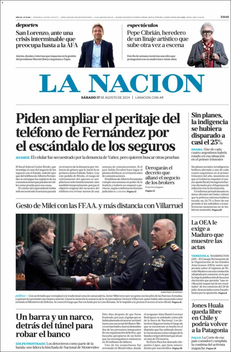 Portada de La Nación (Argentina)