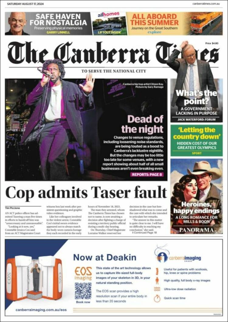Portada de The Canberra Times (Australia)