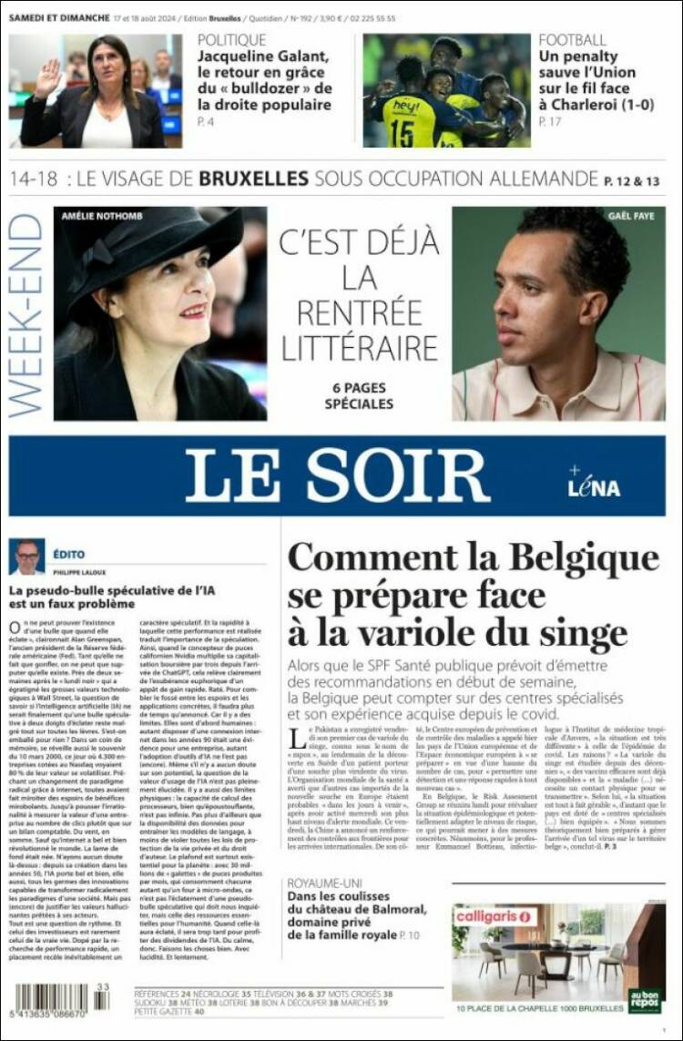 Portada de Le Soir (B&eacute;lgica)