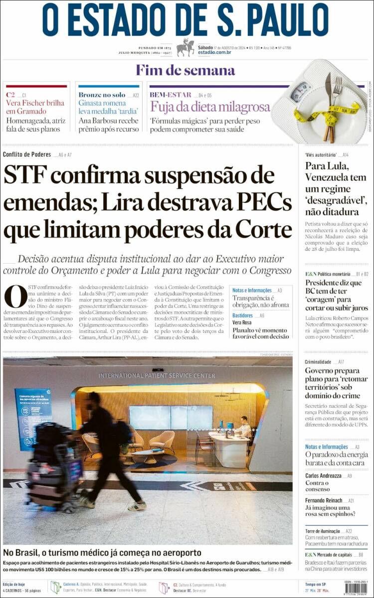 Portada de O Estado de São Paulo (Brasil)