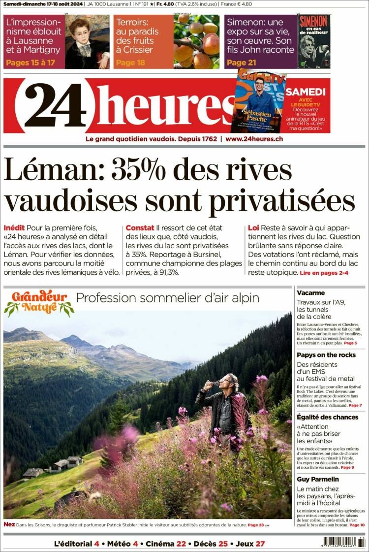 Portada de 24 Heures (Suiza)