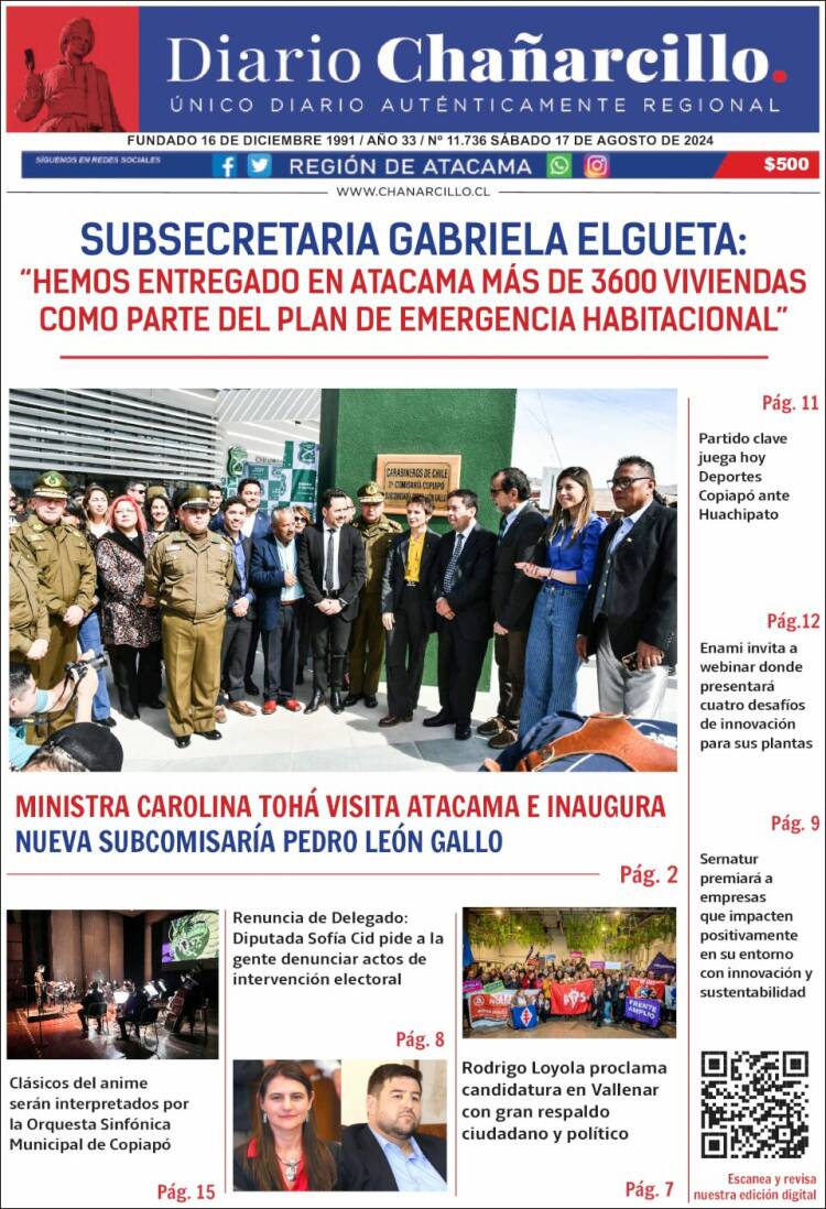 Portada de Diario Chañarcillo (Chile)