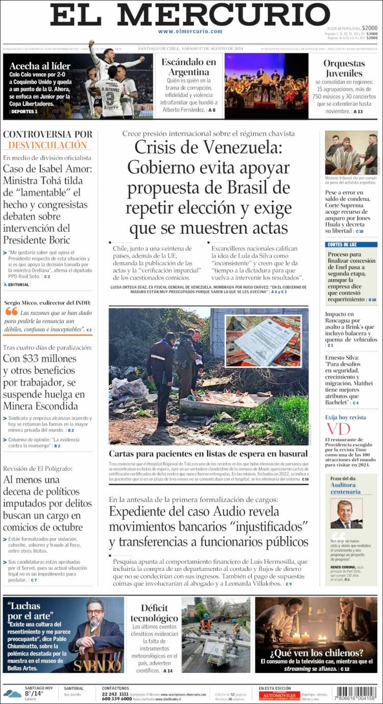 Portada de El Mercurio (Chile)
