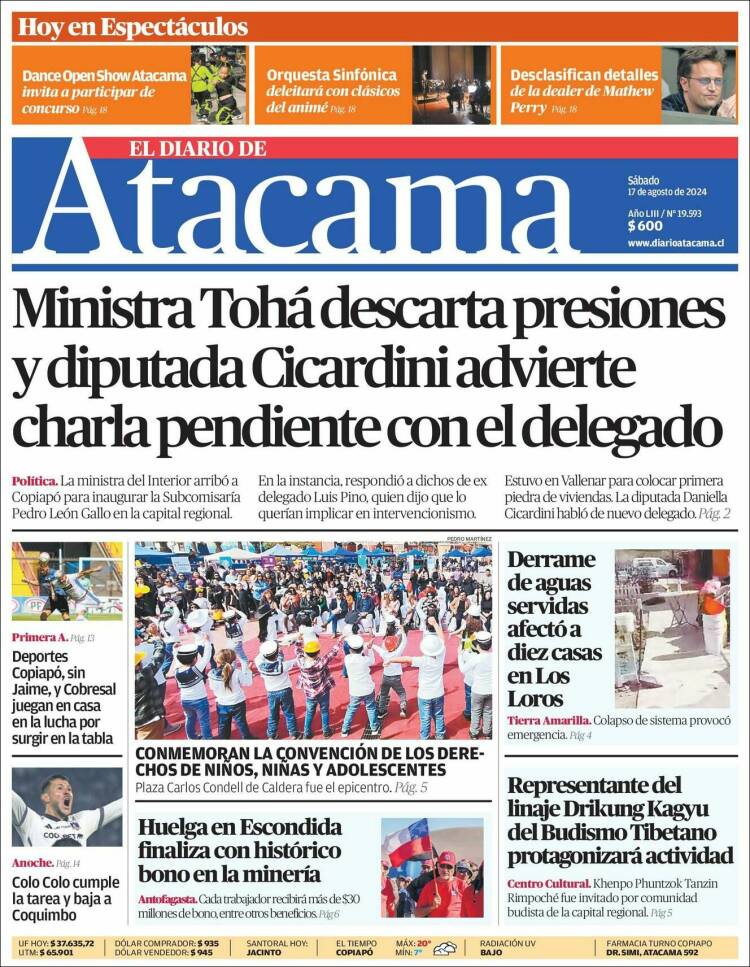 Portada de Diario de Atacama (Chile)