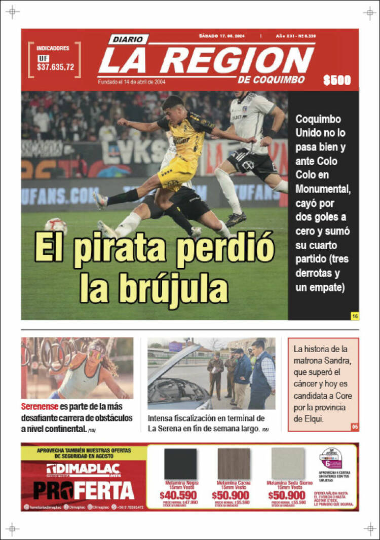 Portada de Diario La Región de Coquimbo (Chile)
