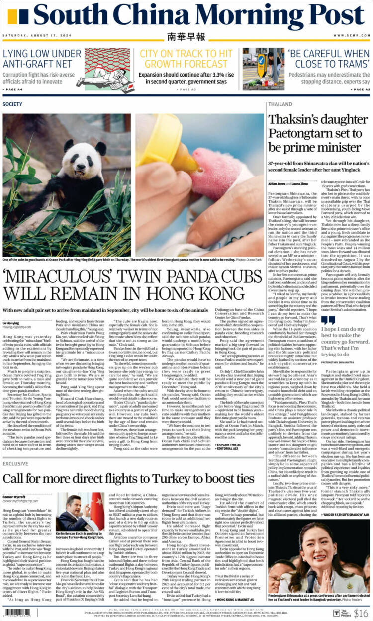 Portada de South China Morning Post (China)