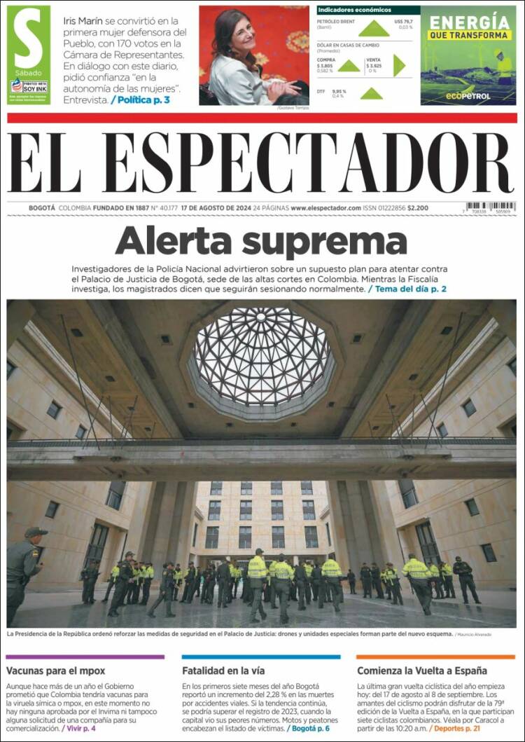 Portada de El Espectador (Colombia)