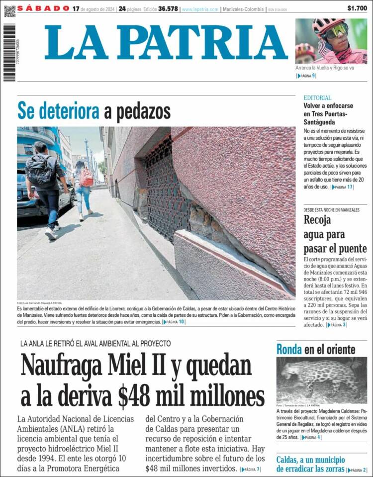 Portada de La Patria (Colombia)