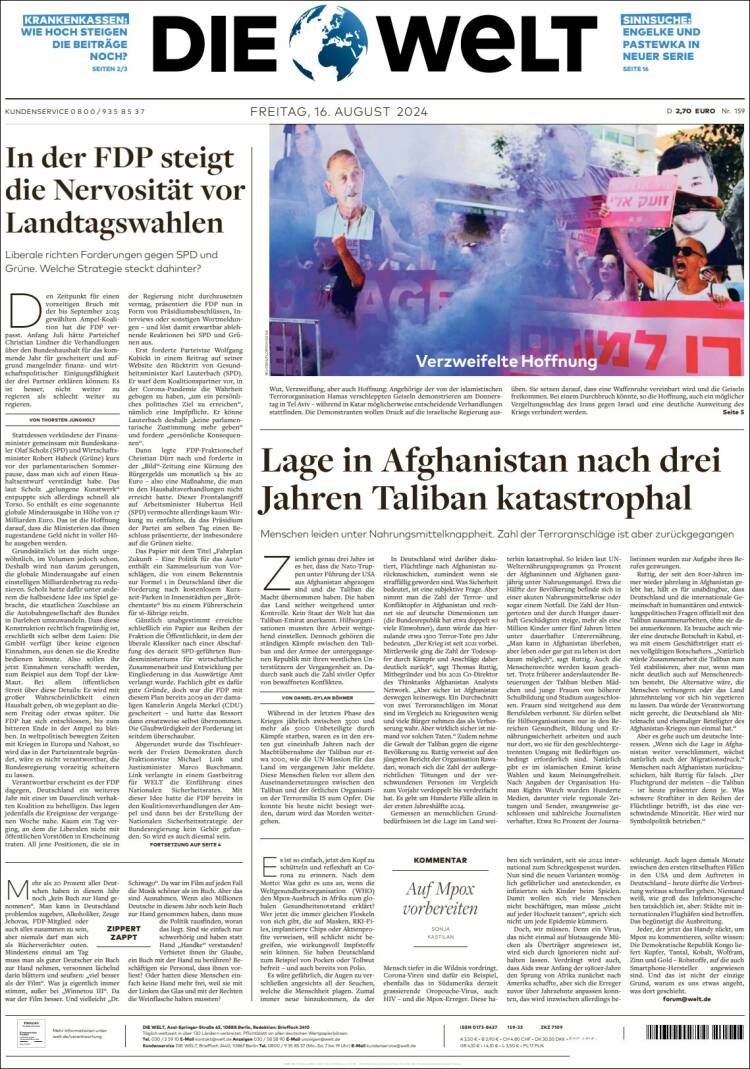 Portada de Die Welt (Alemania)