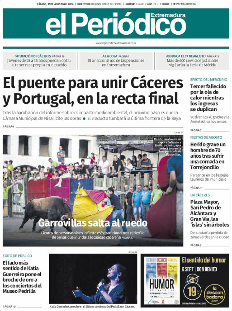 Portada de El Periódico de Extremadura (España)