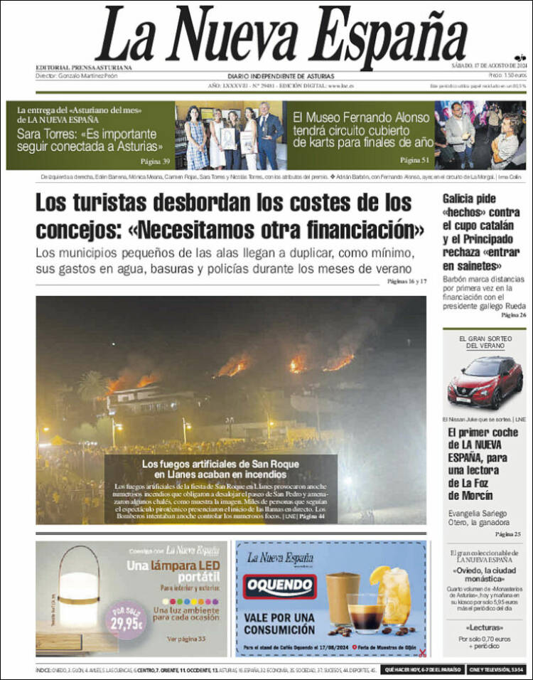 Portada de La Nueva España (España)