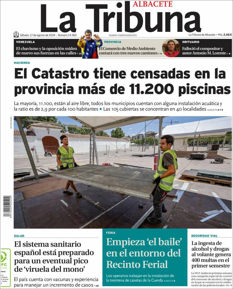 Portada de La Tribuna de Albacete (España)