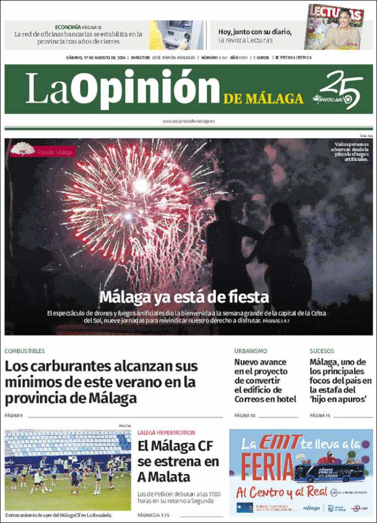 Portada de La Opinión de Málaga (España)