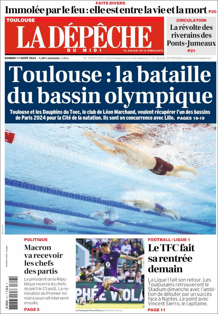 Portada de La Dépêche du Midi (Francia)