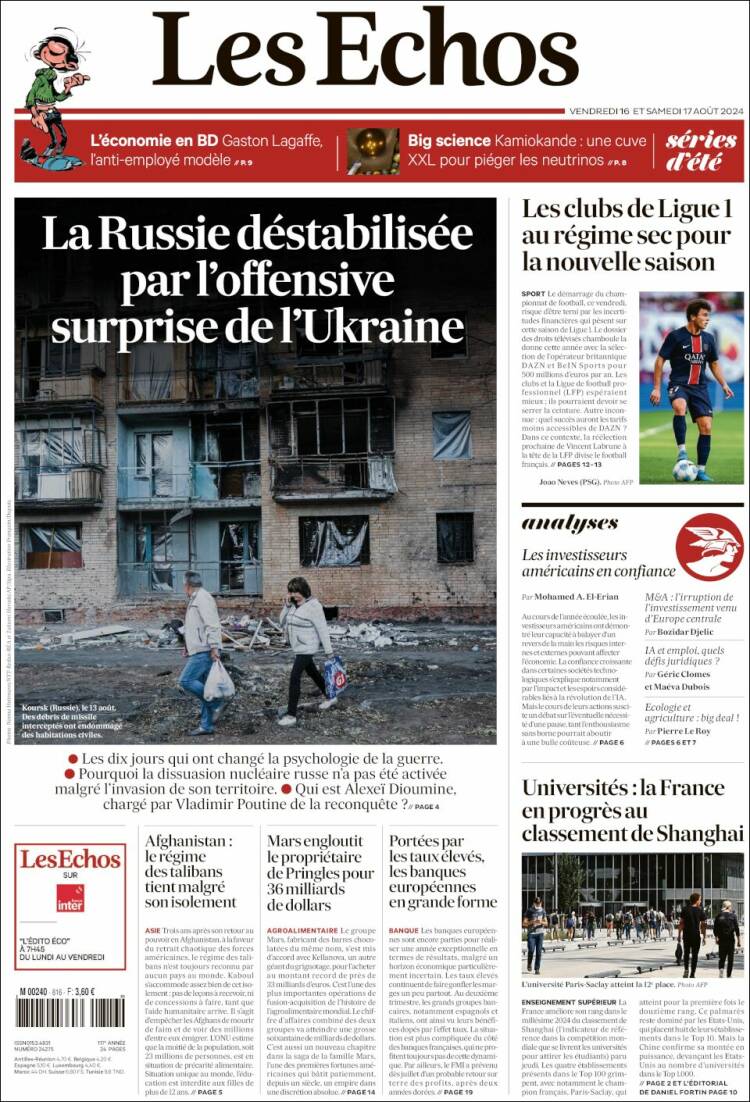 Portada de Les Echos (Francia)
