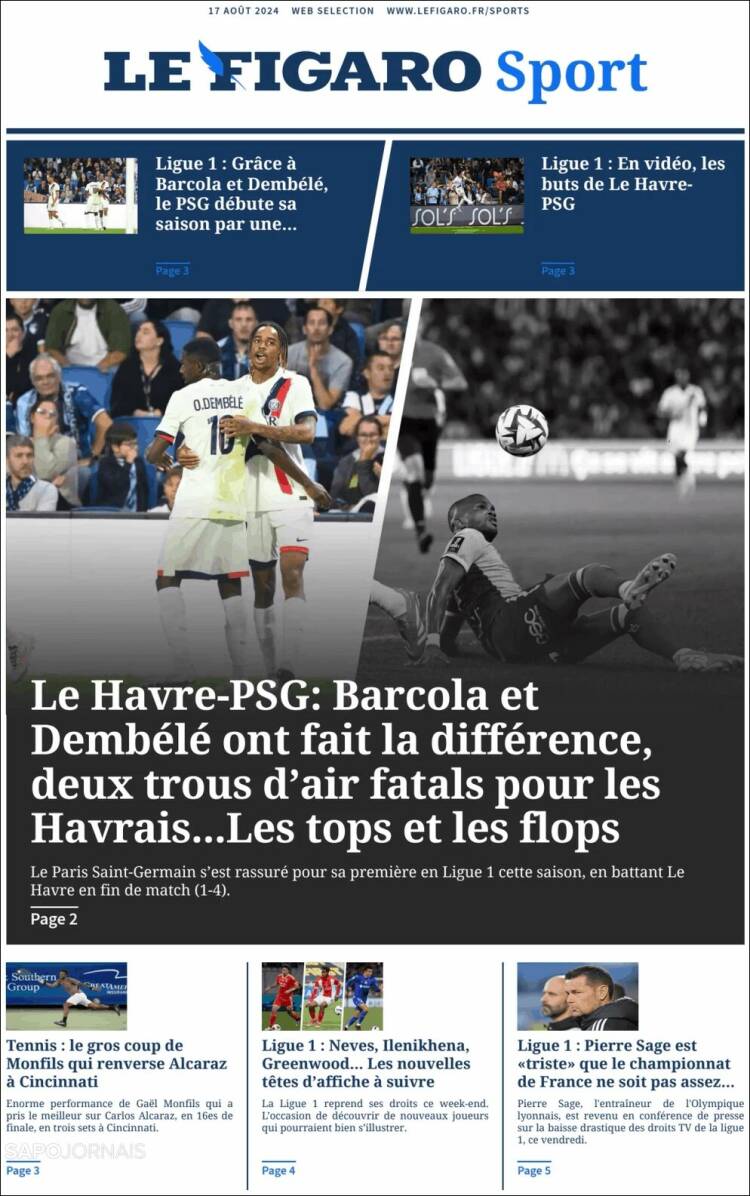 Portada de Le Figaro Sport (Francia)