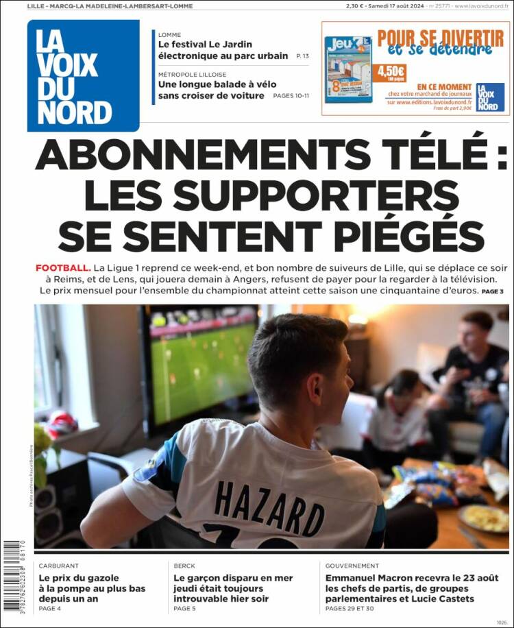 Portada de La Voix du Nord (Francia)