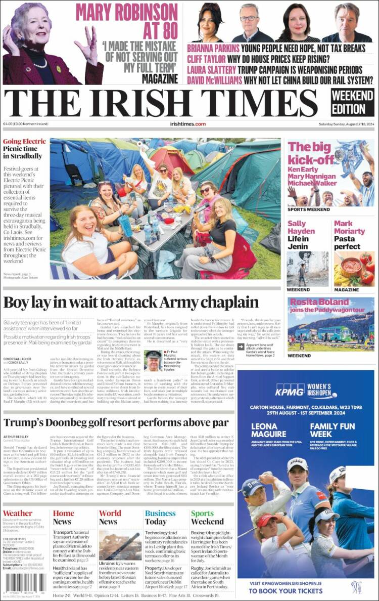 Portada de Irish Times (Irlanda)