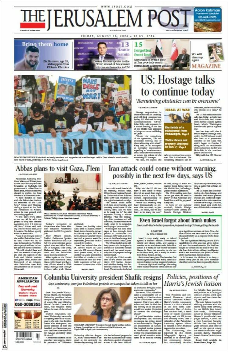 Portada de The Jerusalem Post (Israel)