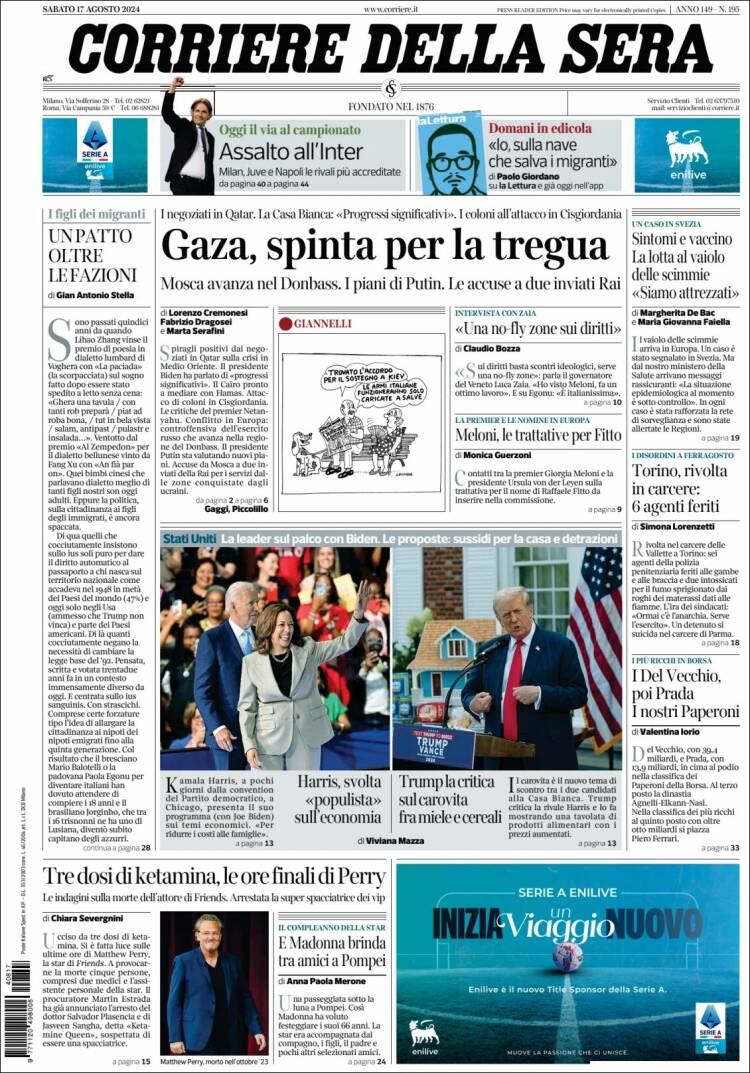 Portada de Corriere della Sera (Italia)