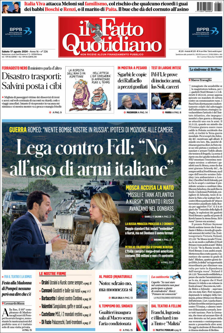 Portada de Il Fatto Quotidiano (Italia)