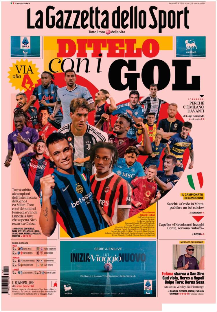 Portada de La Gazzetta dello Sport (Italia)
