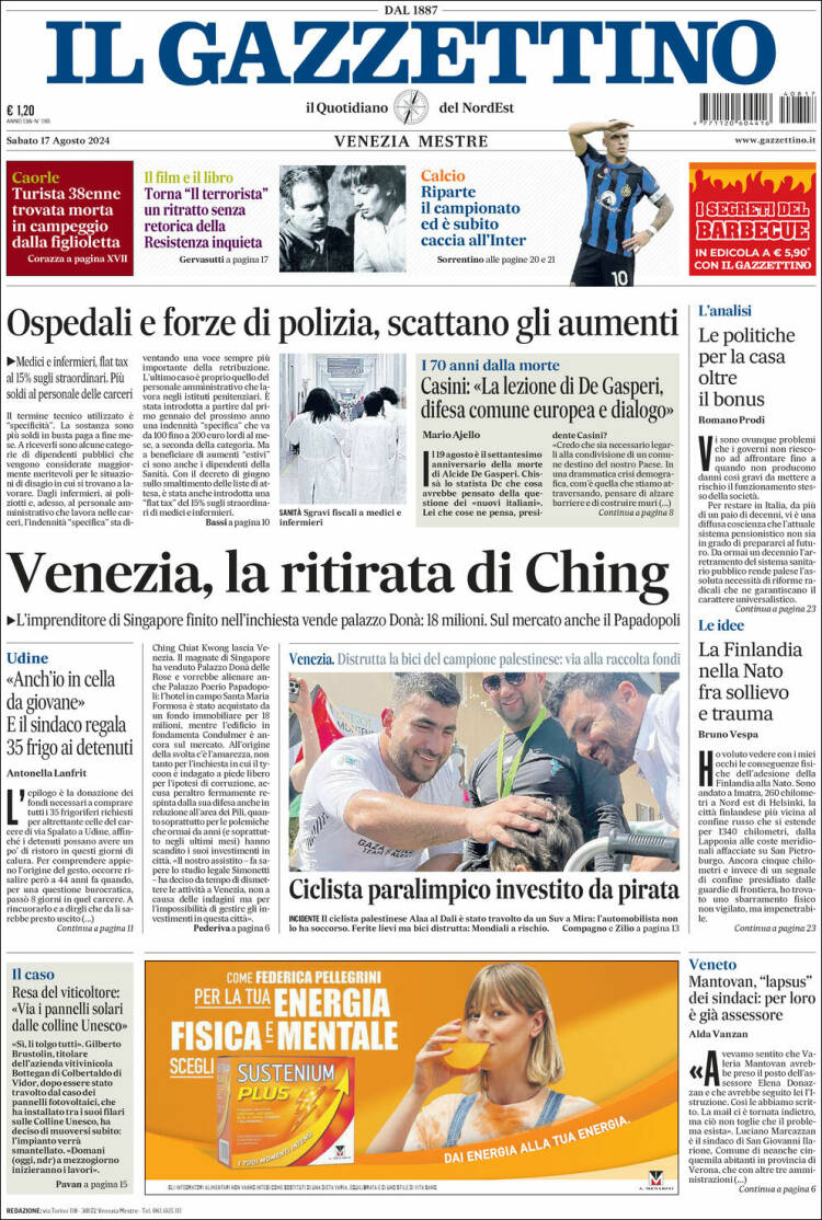 Portada de Il Gazzettino (Italia)
