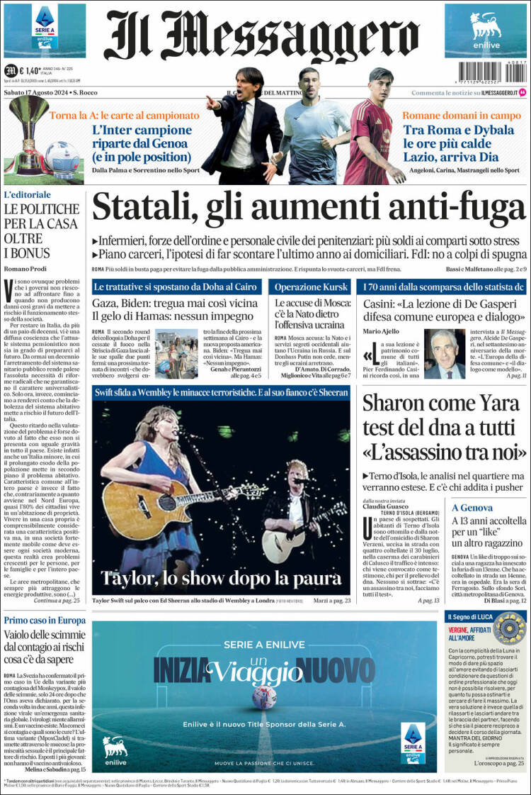 Portada de Il Messaggero (Italia)